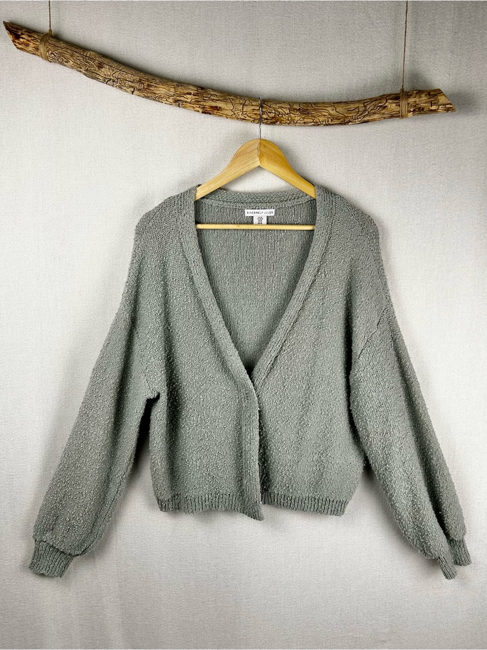 Sincerely Jules Sage Green Textured Cardigan Sweater | Slouchy Cozy Knit Medium